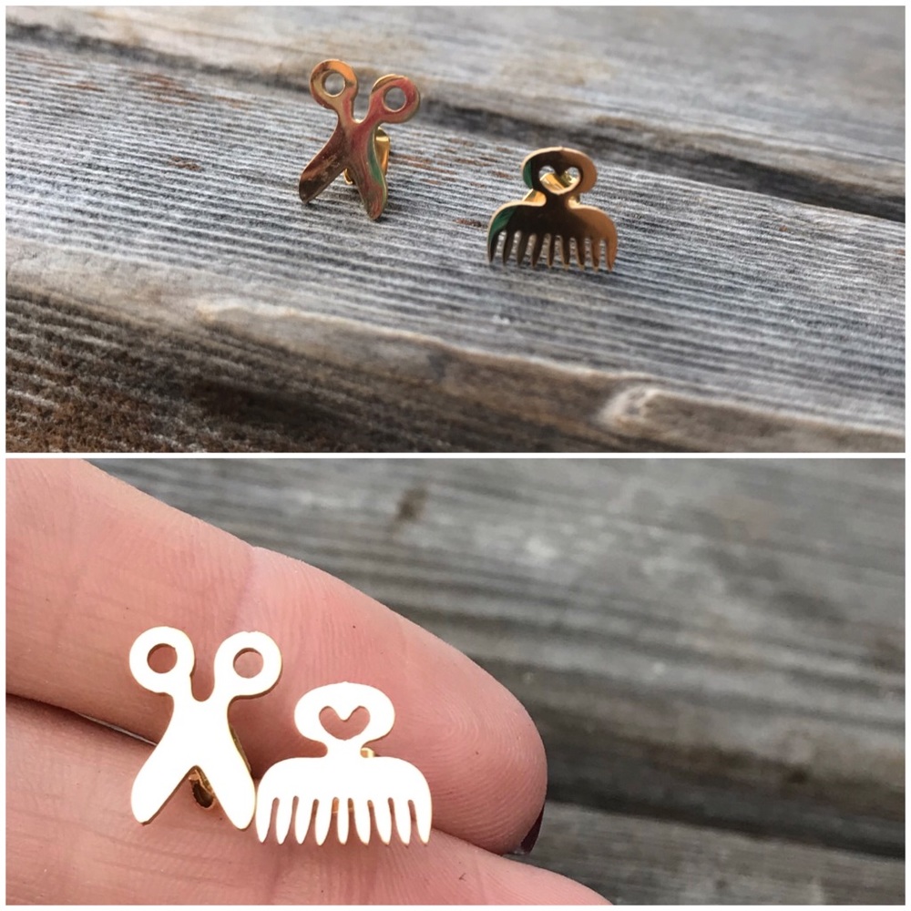 Stainless Steel ✄ HairStylist Stud Earrings - Picture 4 of 8